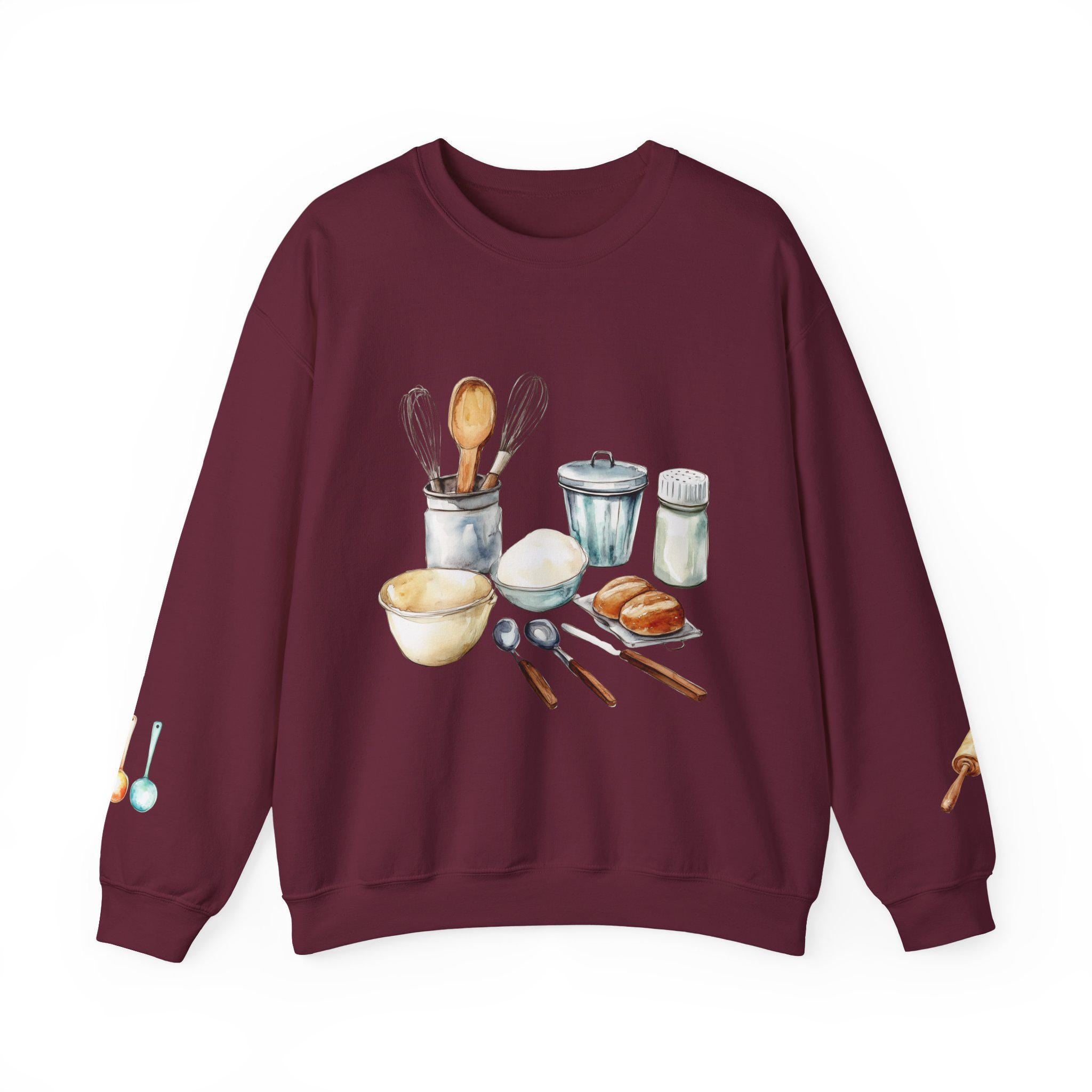 Culinary Art, baking Illustration Crewneck Sweatshirt | Watercolor Kitchen Utensils