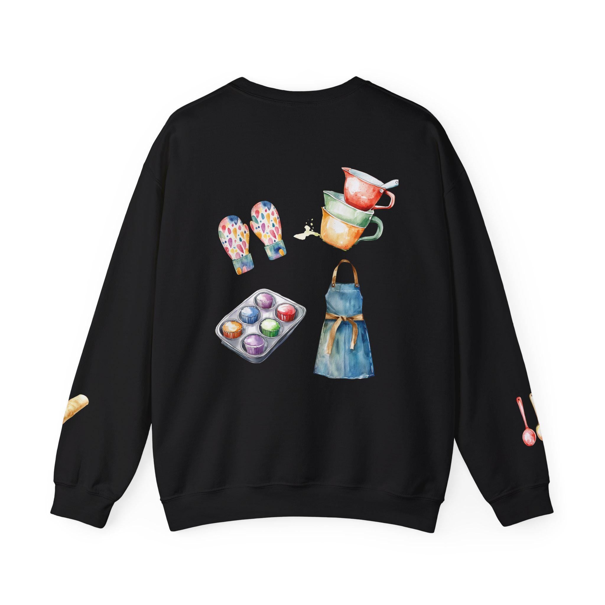 Culinary Art, baking Illustration Crewneck Sweatshirt | Watercolor Kitchen Utensils