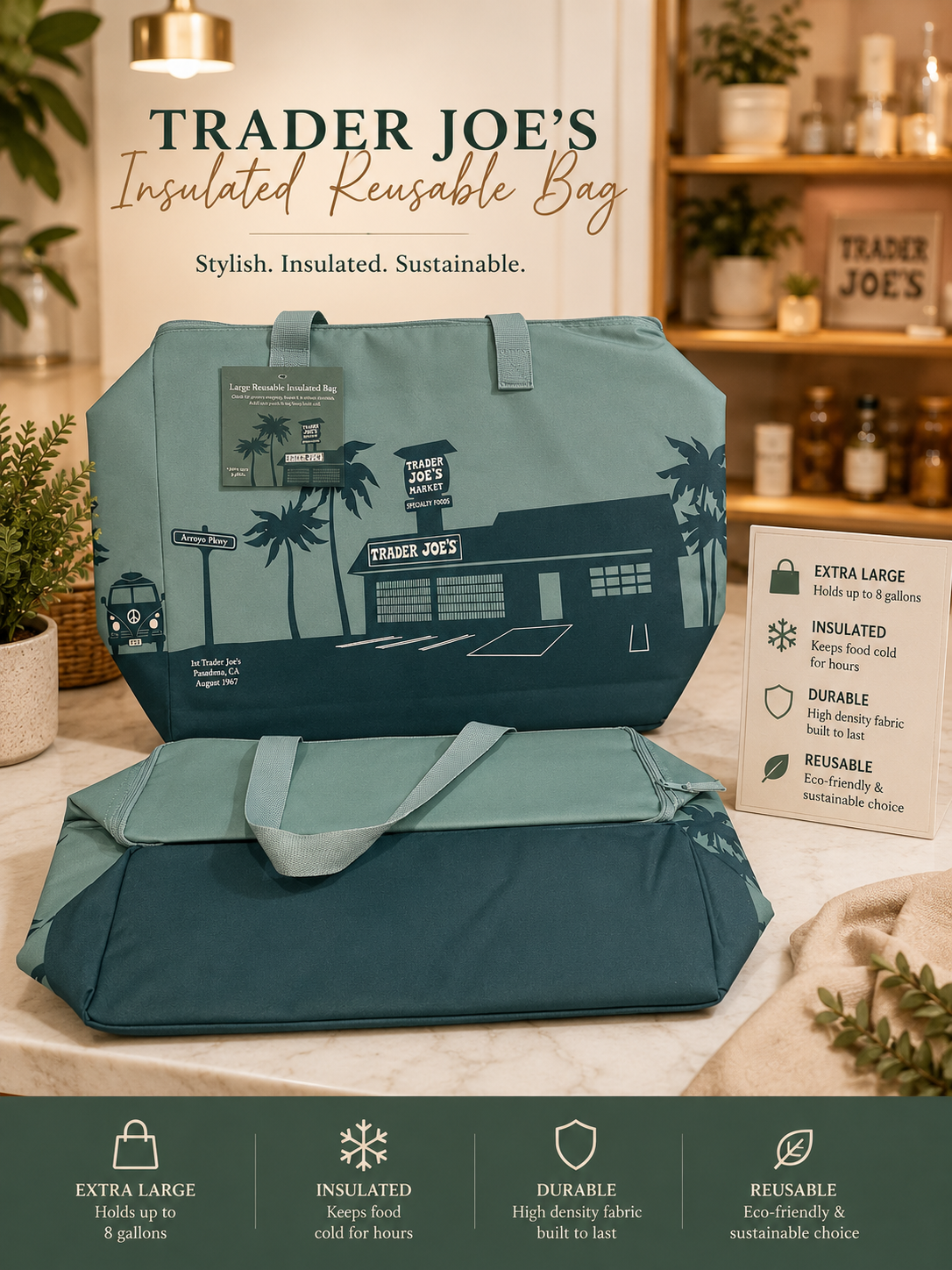 Large reusable insulated tote