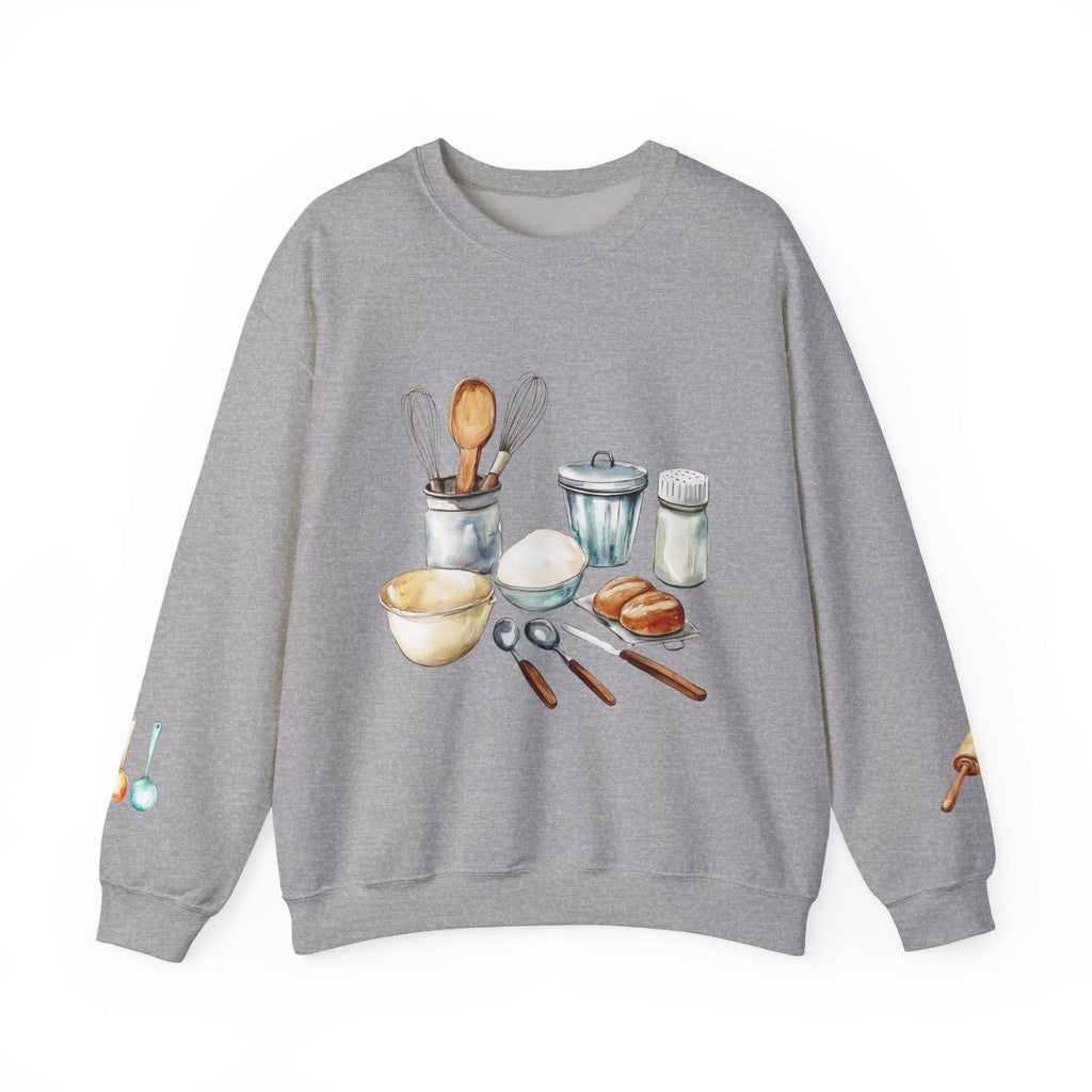 Culinary Art, baking Illustration Crewneck Sweatshirt | Watercolor Kitchen Utensils