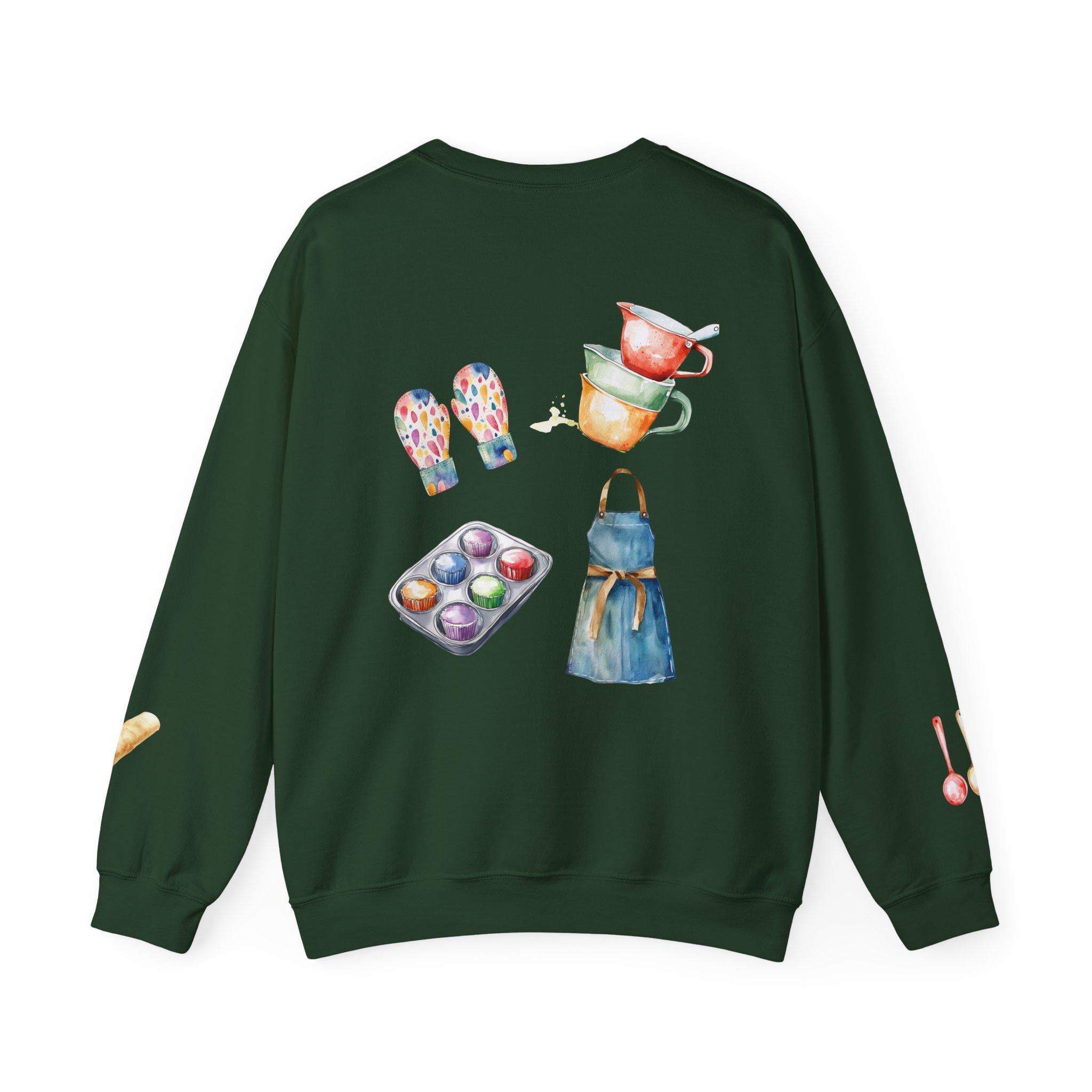 Culinary Art, baking Illustration Crewneck Sweatshirt | Watercolor Kitchen Utensils