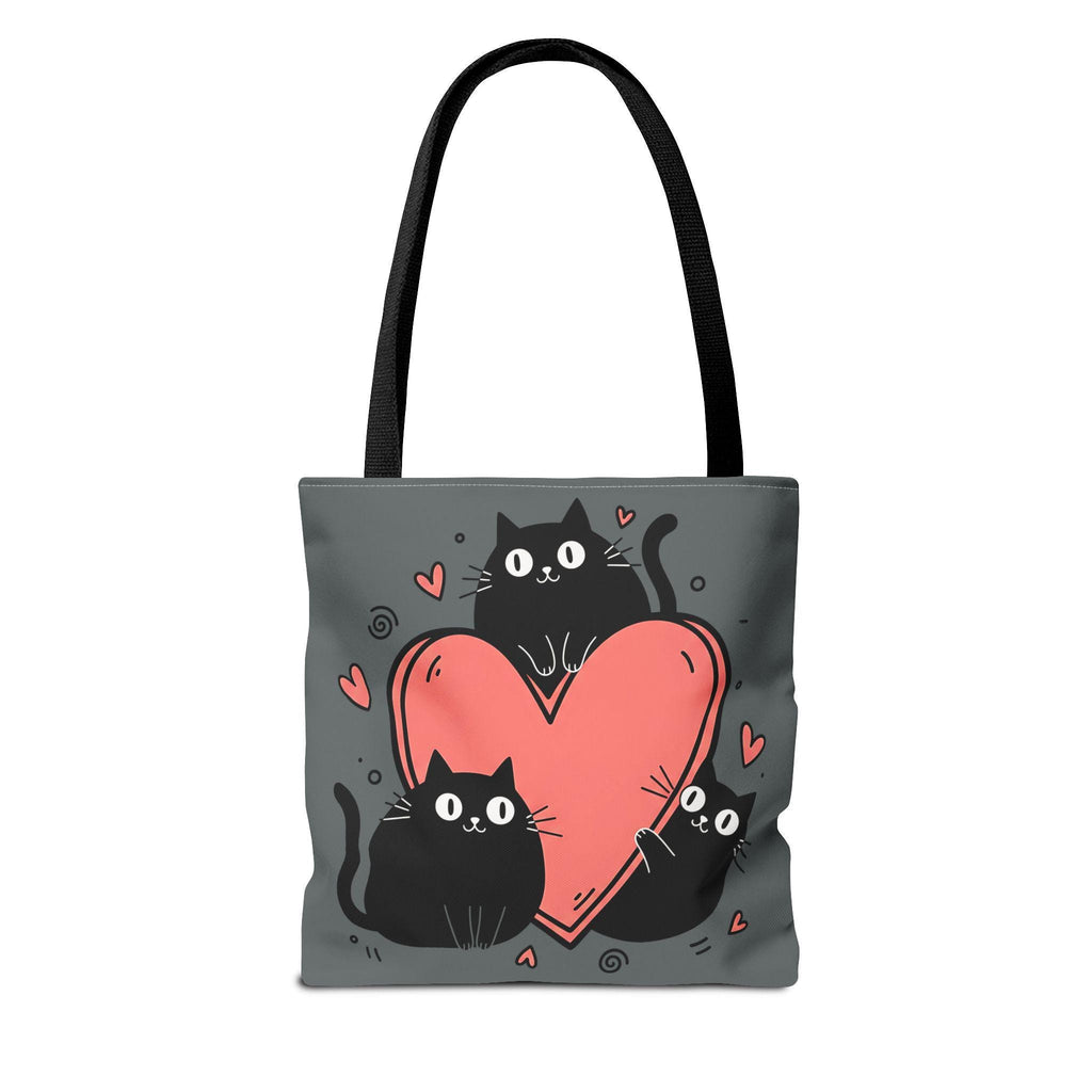 Three Black Cats Playing with Hearts Tote Bag | Cute Cat Heart Pattern