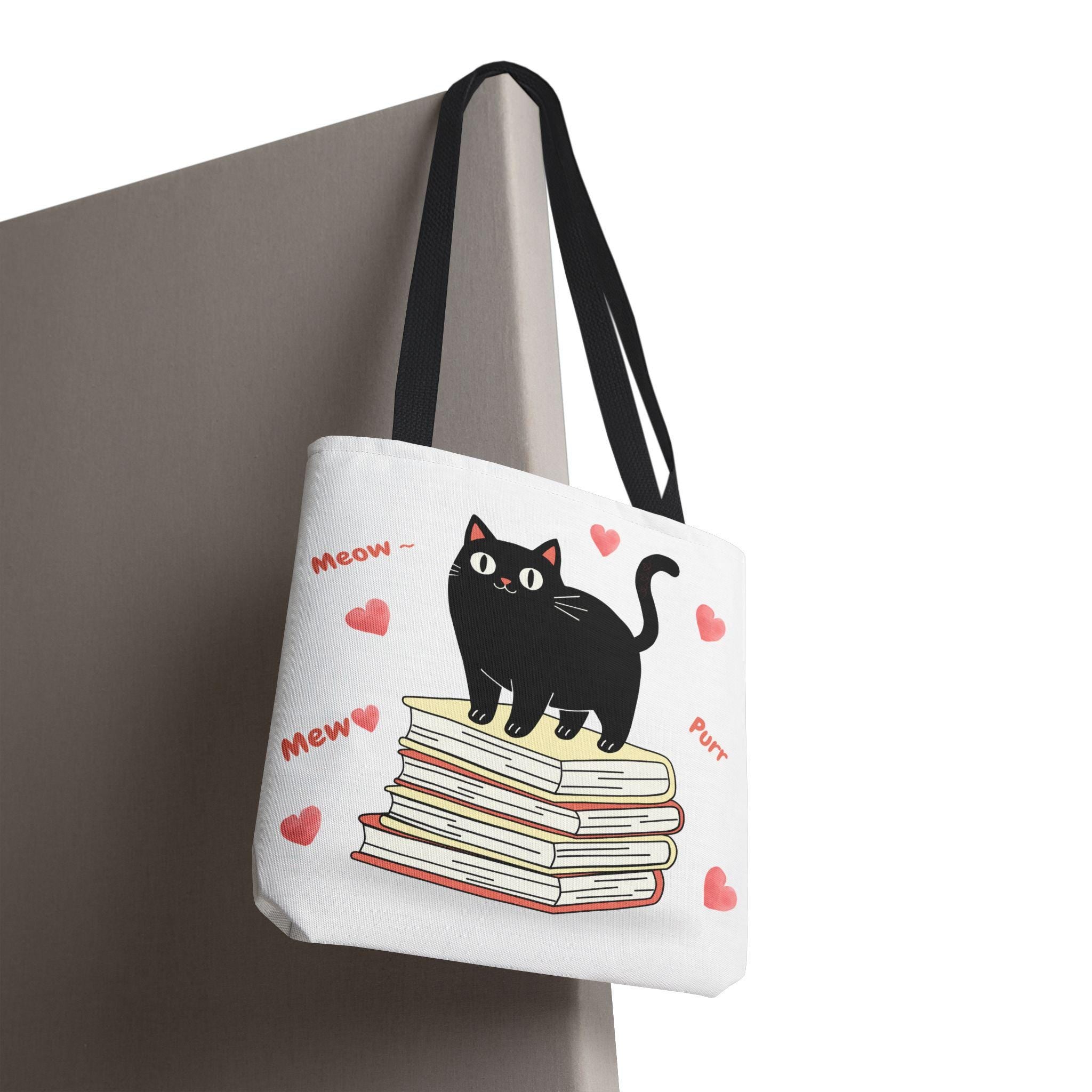 Black Cat Stack of Books Tote