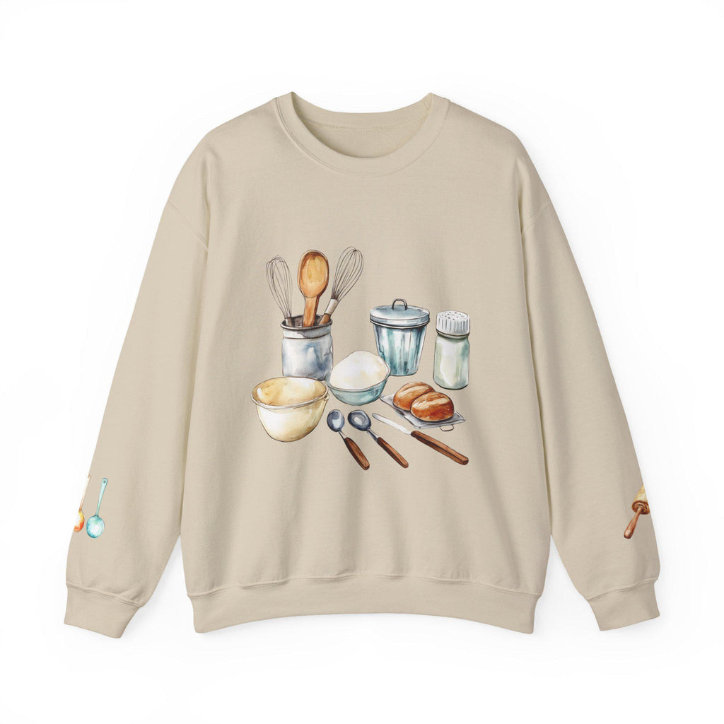 Culinary Art, baking Illustration Crewneck Sweatshirt | Watercolor Kitchen Utensils