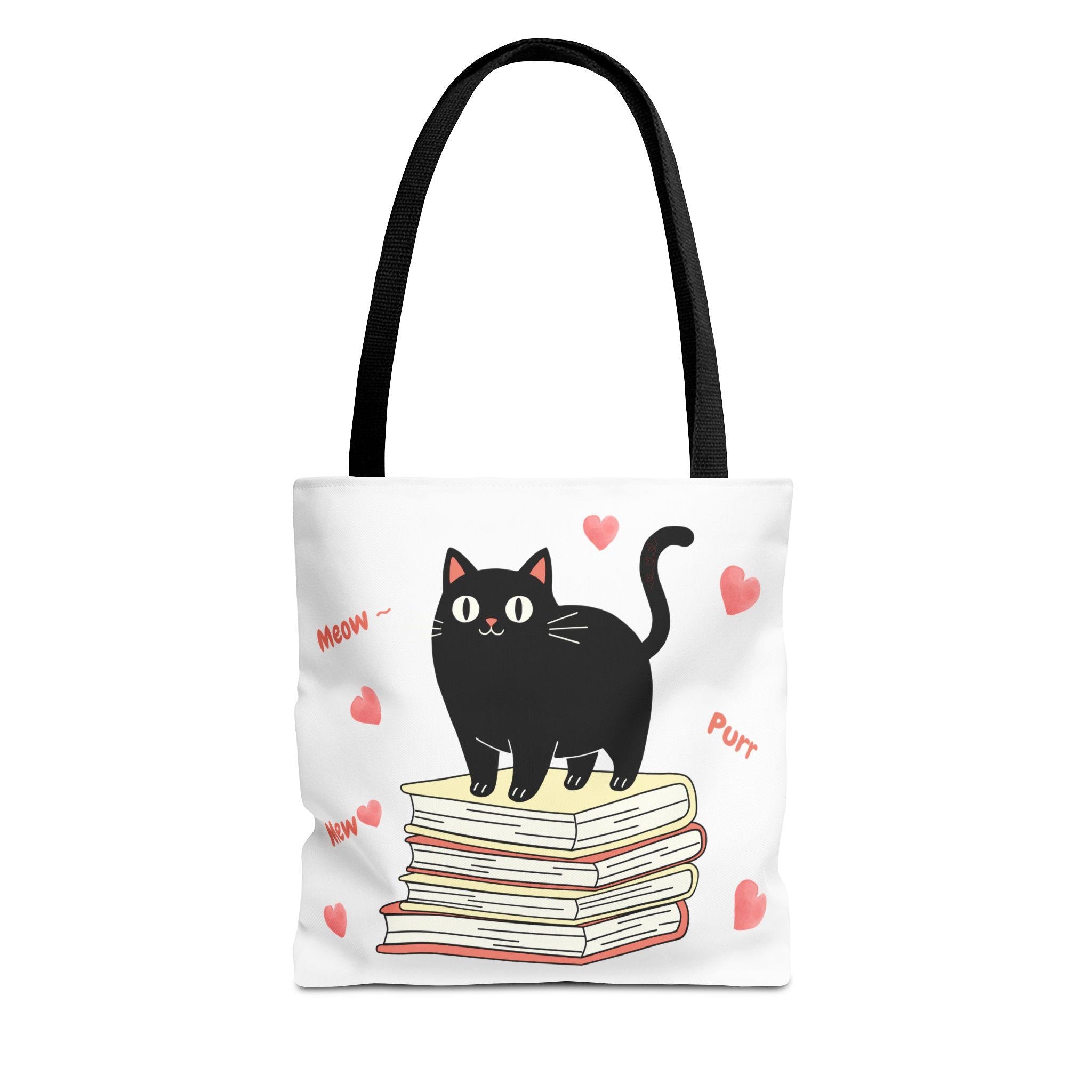 Black Cat Stack of Books Tote