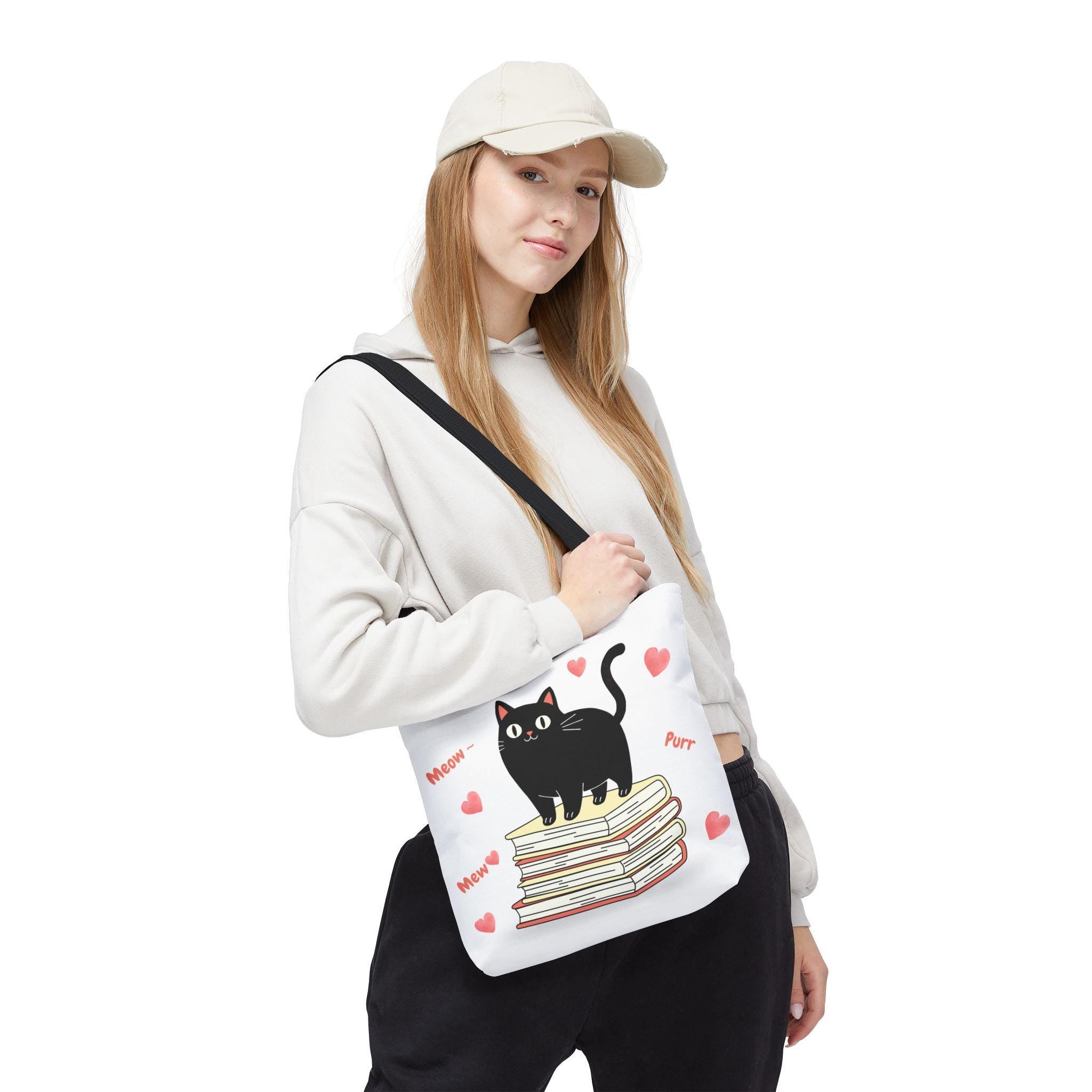 Black Cat Stack of Books Tote