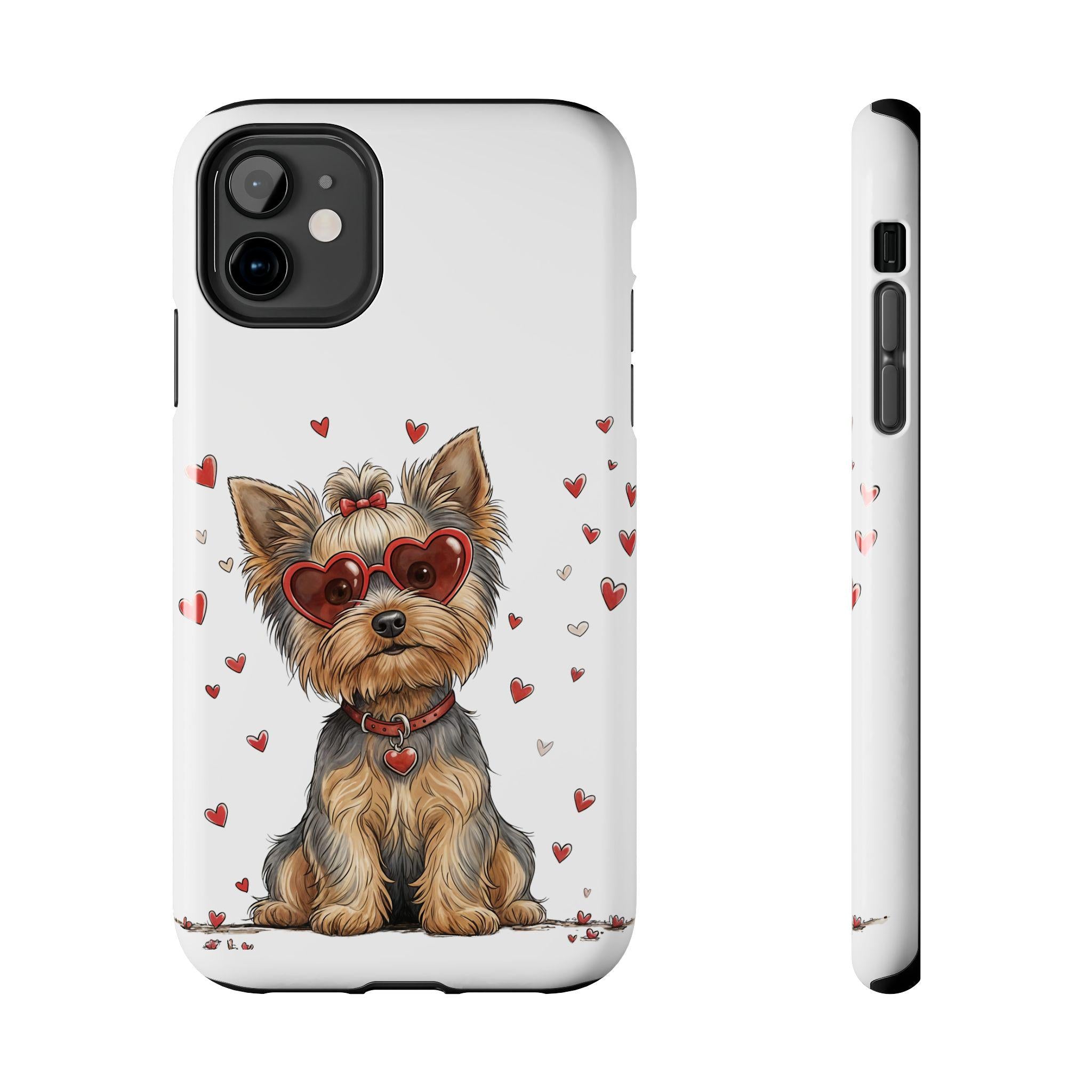 Valentine Yorkie in Heart Sunglasses phone case | Cute Dog Valentine design