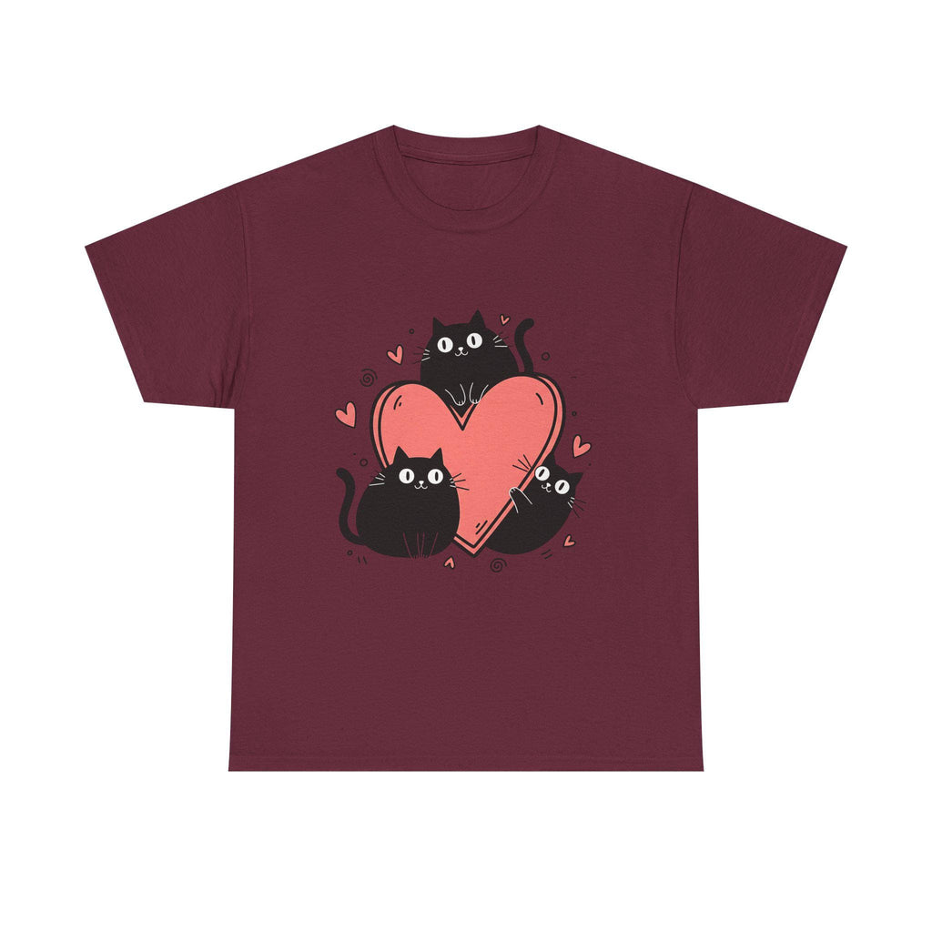 Three Black Cats with Hearts Tee | Valentine Cat Shirt