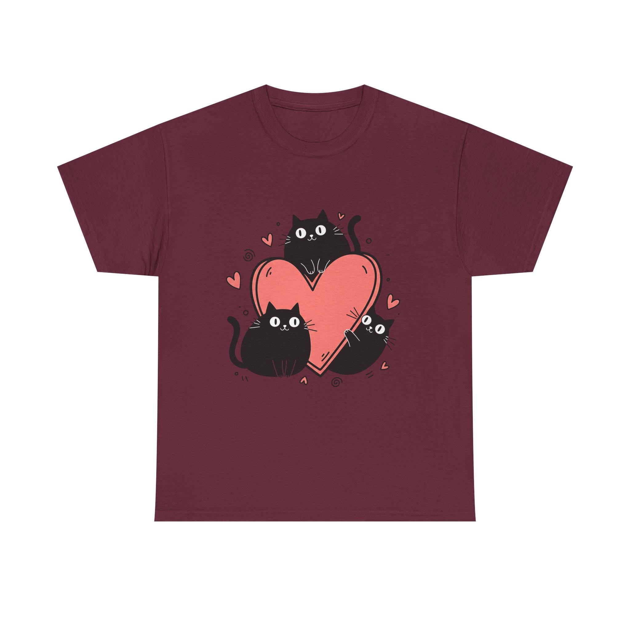 Three Black Cats with Hearts Tee | Valentine Cat Shirt