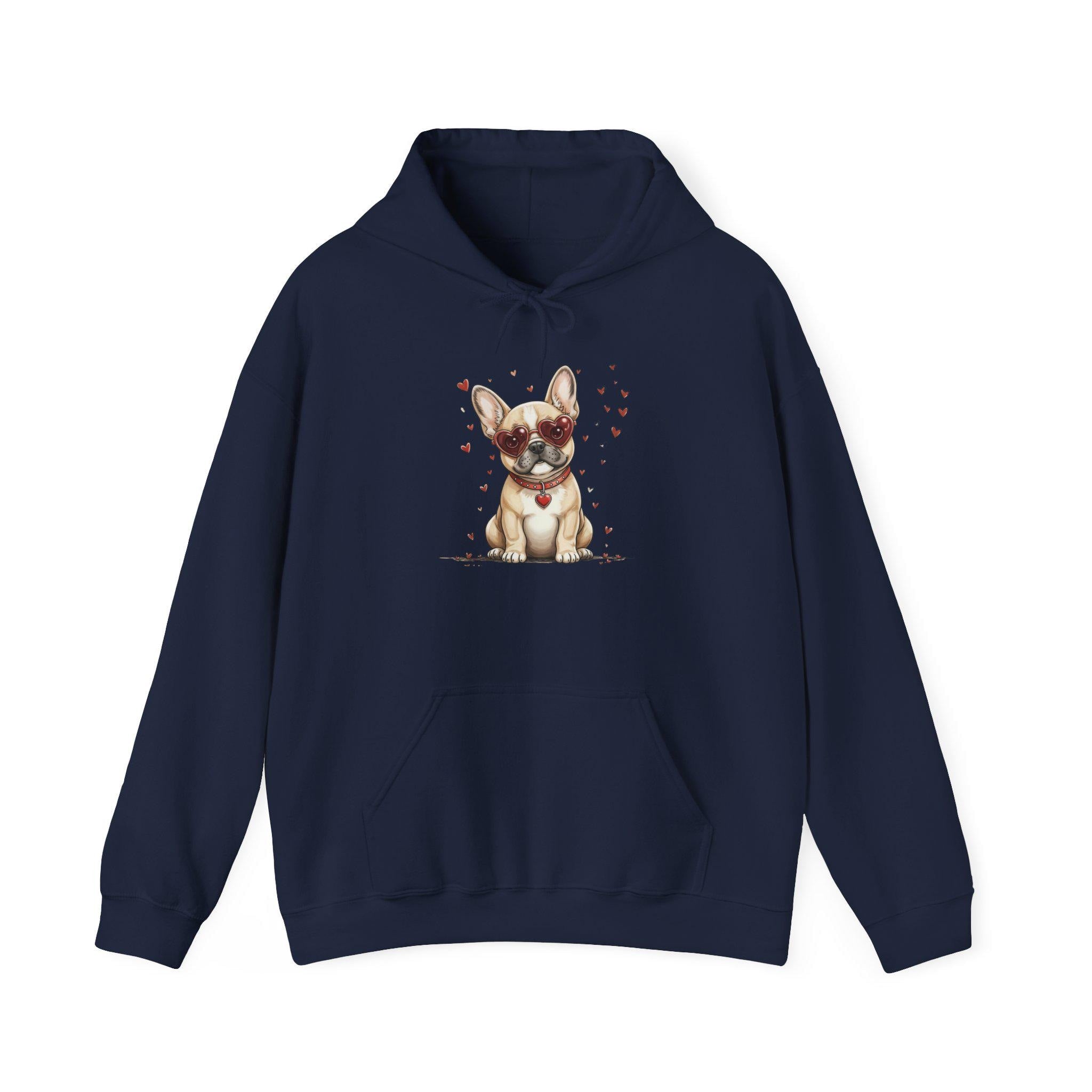 Valentine French Bulldog Puppy Heart Illustration Hoodie | Cute Dog Design