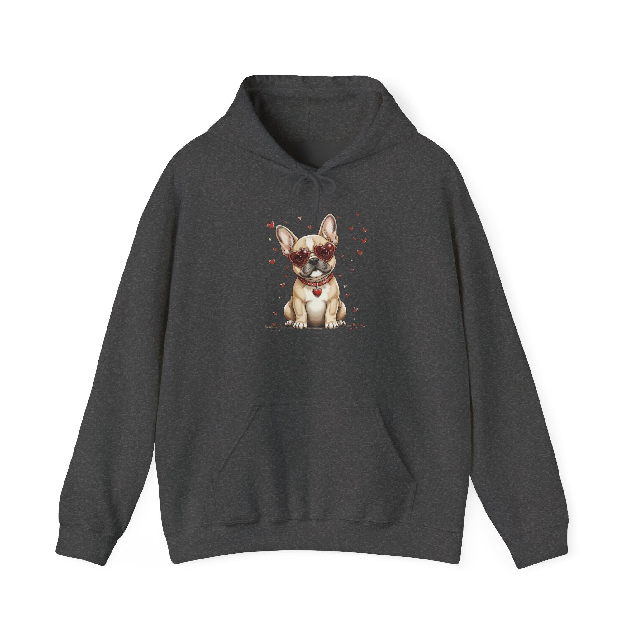 Valentine French Bulldog Puppy Heart Illustration Hoodie | Cute Dog Design