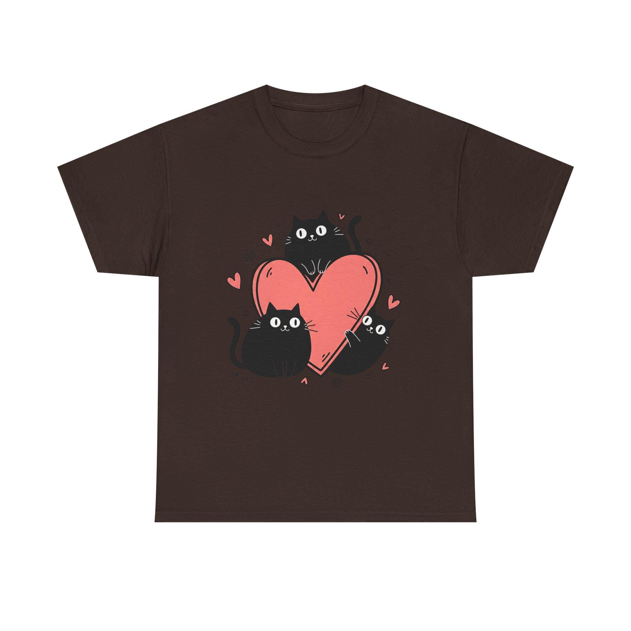 Three Black Cats with Hearts Tee | Valentine Cat Shirt