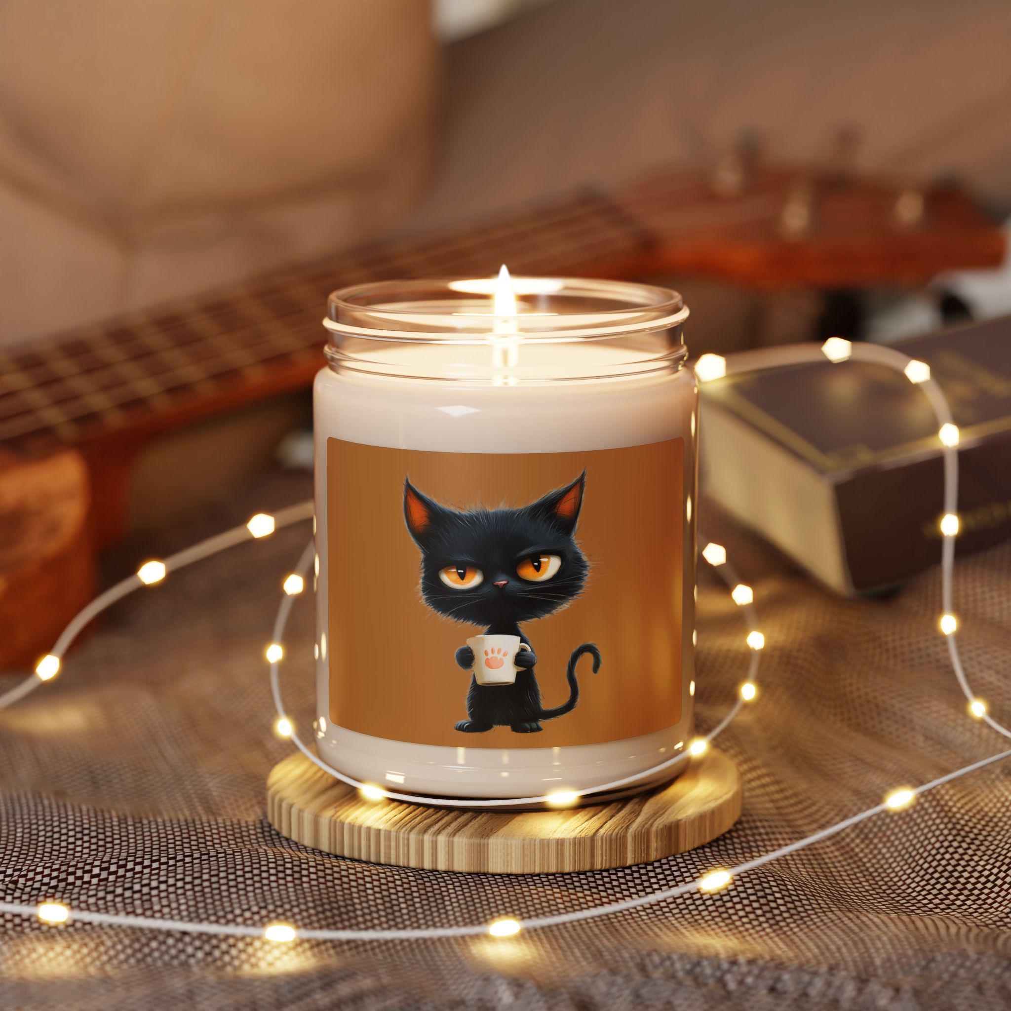 Grumpy Black Cat with Coffee Candle 9oz Soy Candle
