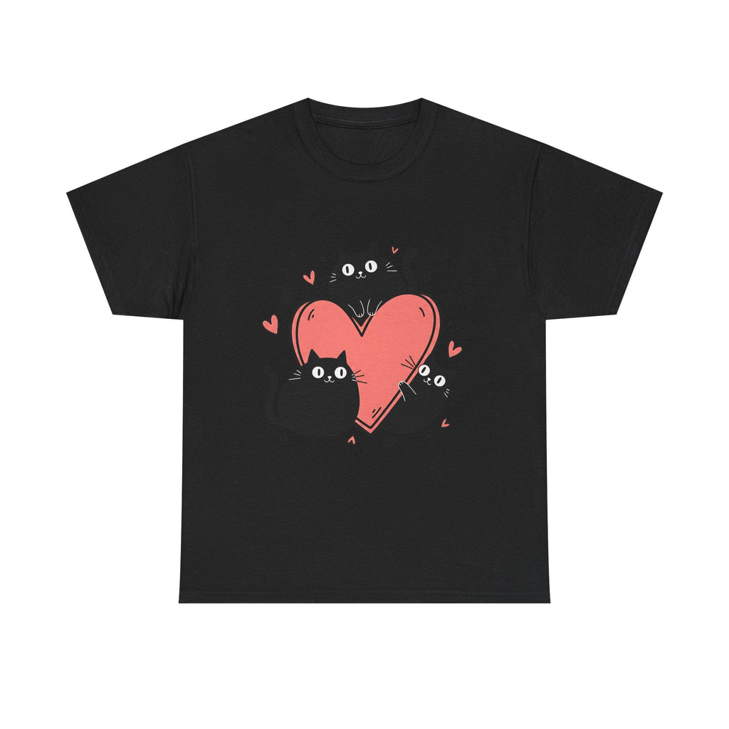 Three Black Cats with Hearts Tee | Valentine Cat Shirt