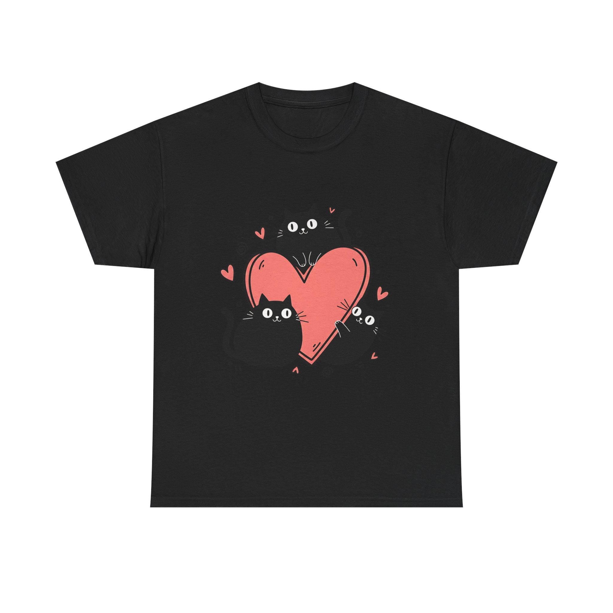 Three Black Cats with Hearts Tee | Valentine Cat Shirt