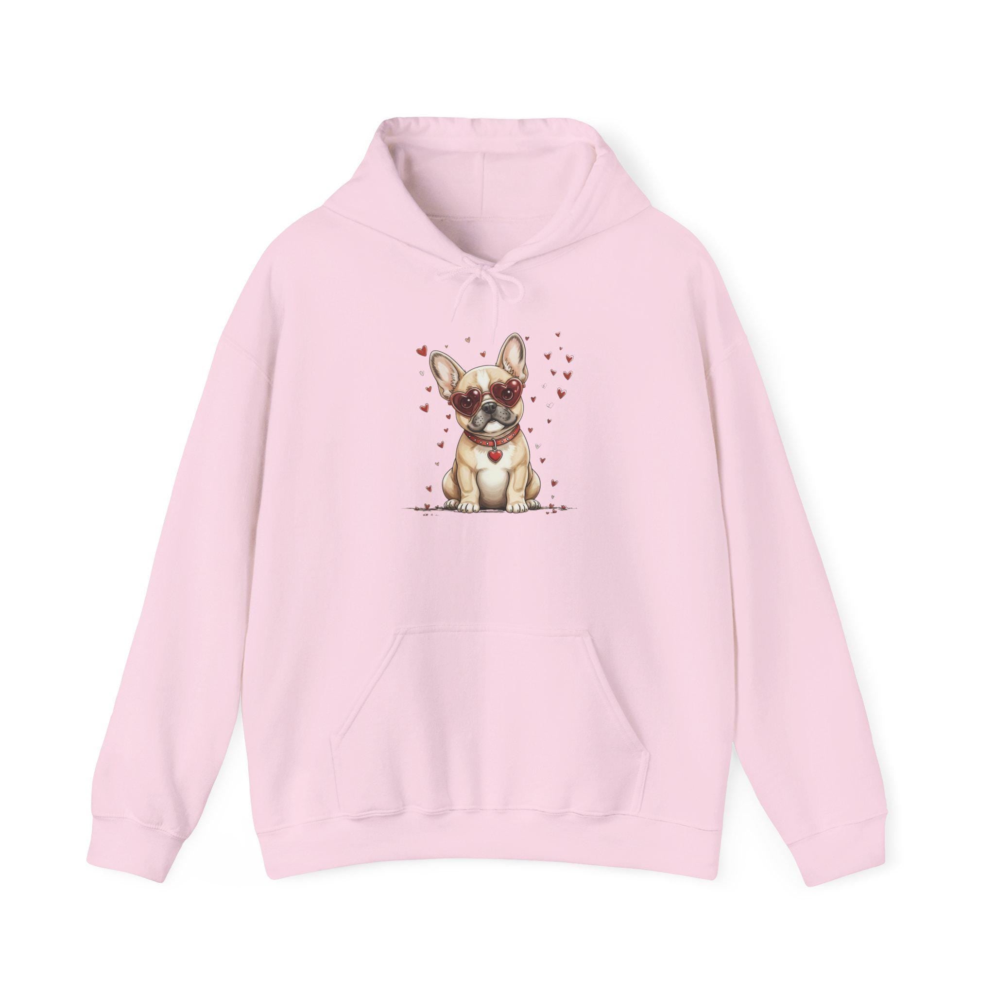 Valentine French Bulldog Puppy Heart Illustration Hoodie | Cute Dog Design