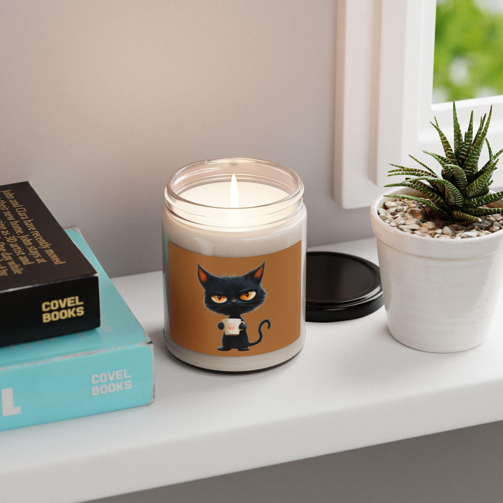 Grumpy Black Cat with Coffee Candle 9oz Soy Candle