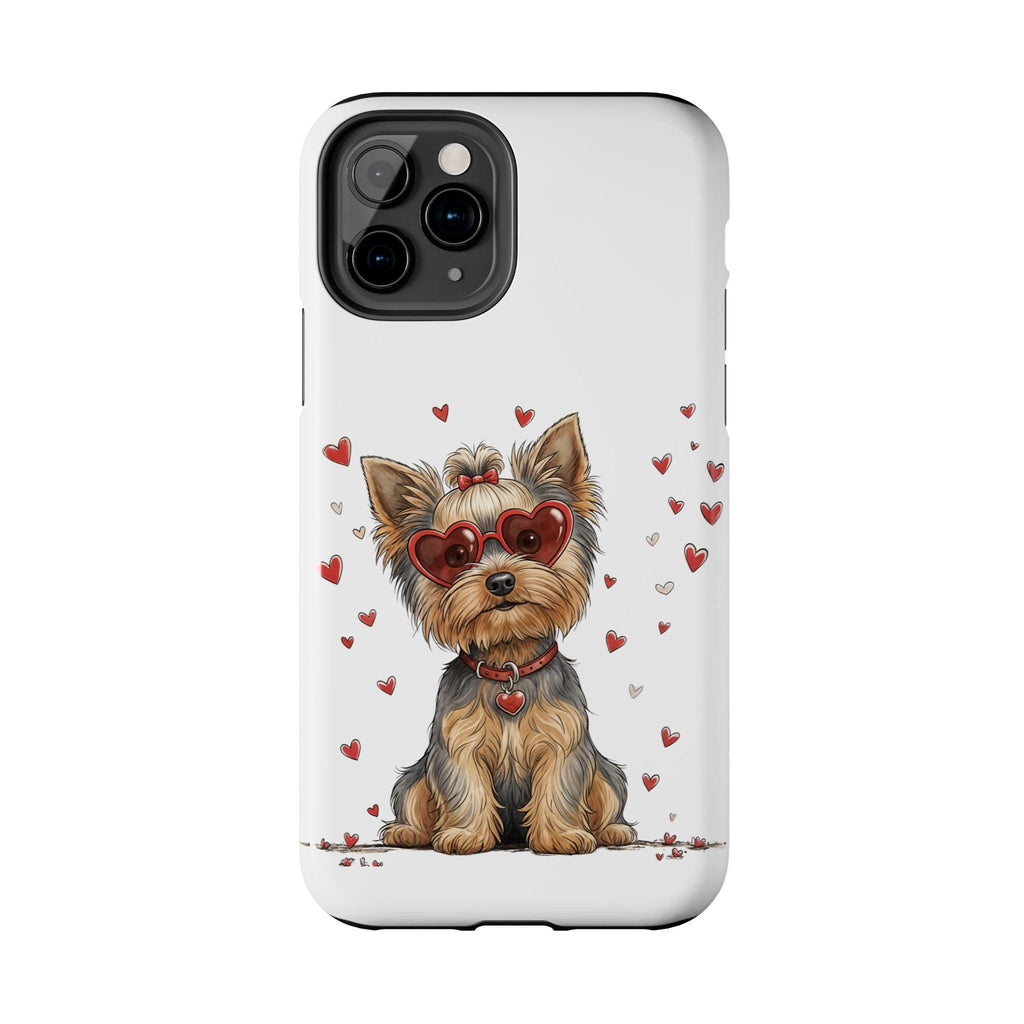 Valentine Yorkie in Heart Sunglasses phone case | Cute Dog Valentine design